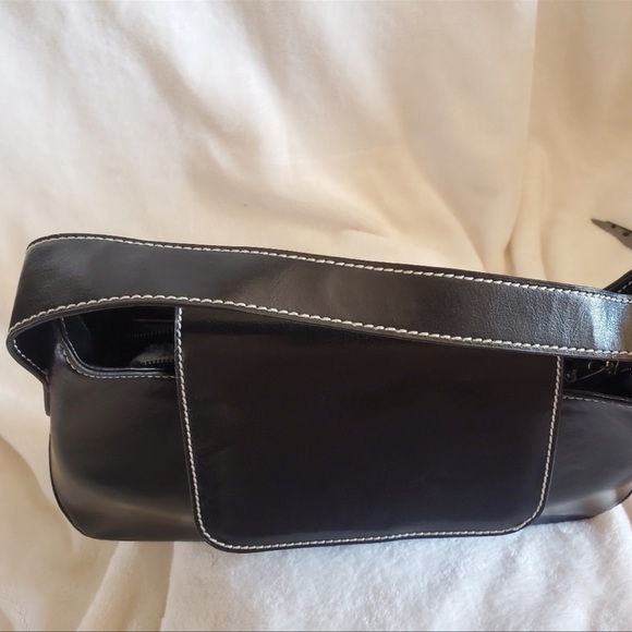 BLACK BAGUETTE FAUX LEATHER SHOULDER HANDBAG Y2K - Picture 7 of 8